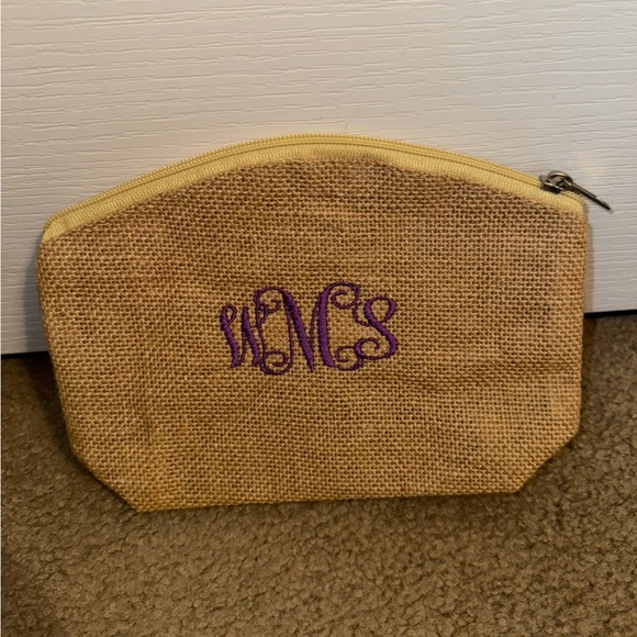 WMS purple embroidery small burlap toiletry bag/ coin purse. Never used - Picture 1 of 3